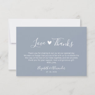 Stylish Love and Thanks Script Dusty Blue Wedding Thank You Card