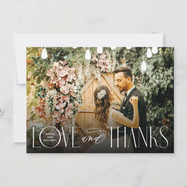 Stylish Love and Thanks Wedding Thank You Card | Zazzle