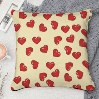 Stylish Love : red hearts pattern on yellow Throw Pillow