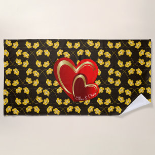 Stylish Love Red Hearts Personalized Gift Beach Towel