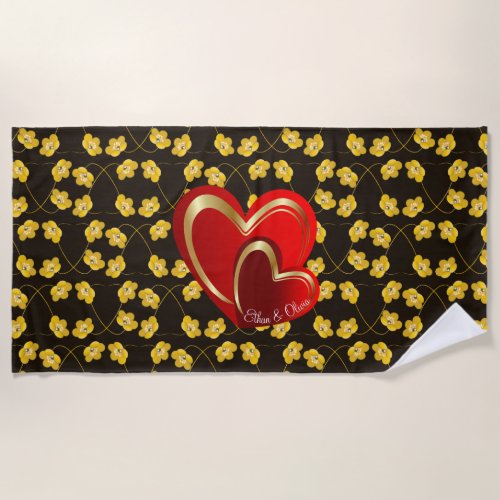 Stylish  Love Red Hearts Personalized Gift  Beach Towel