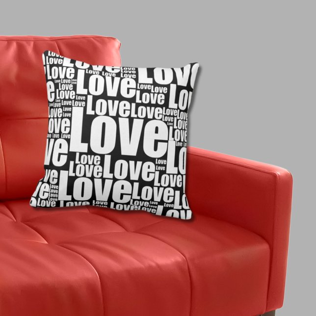 Stylish Love Typography Black & White Throw Pillow (Love Typography Black & White Throw Pillow)