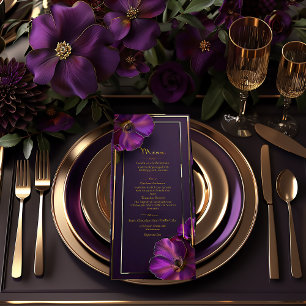 Stylish Luminous Violets Purple Floral Wedding  Menu