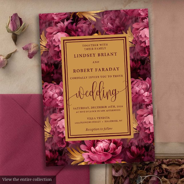 Stylish Lux Marsala Gold Roses Wedding Invitation (Stylish Lux Marsala Gold Roses Wedding Invitation)