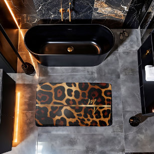 Stylish Luxe Leopard-Print Monogrammed Bath Mat
