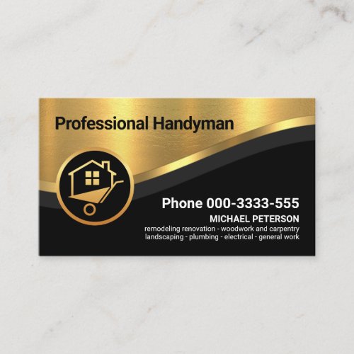 Stylish Luxurious Gold Curve Wave Handyman Business Card