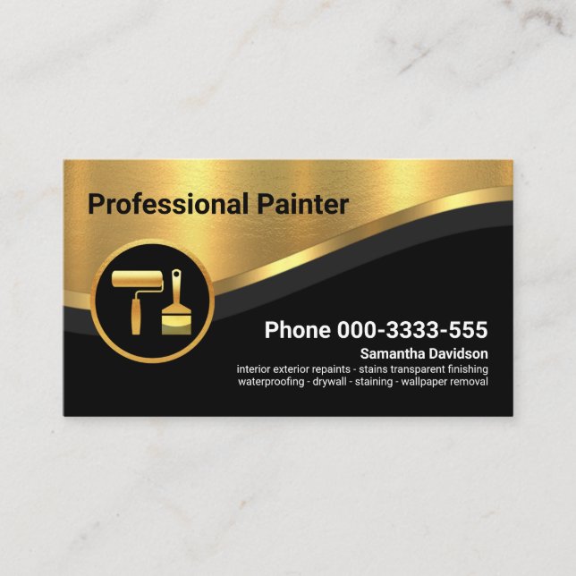 Stylish Luxurious Gold Curve Wave Painter Business Card (Front)