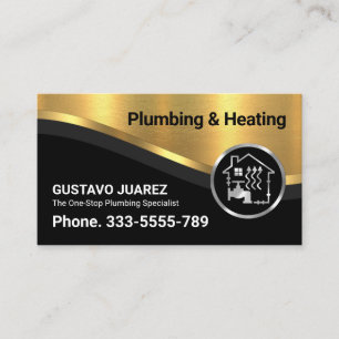 Stylish Luxurious Gold Curve Wave Plumber Business Card