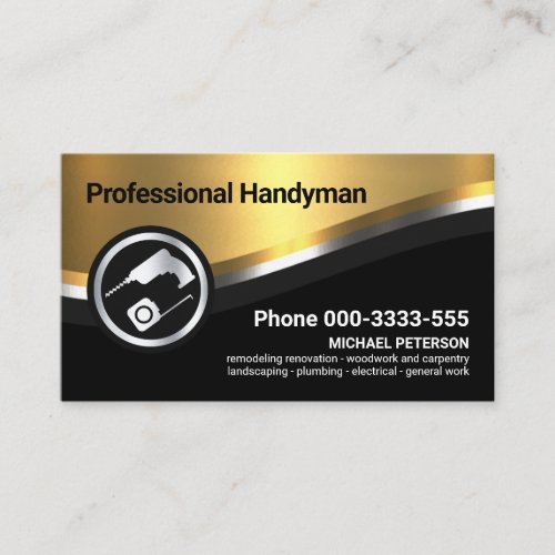 Stylish Luxurious Metallic Curve Wave Handyman Business Card