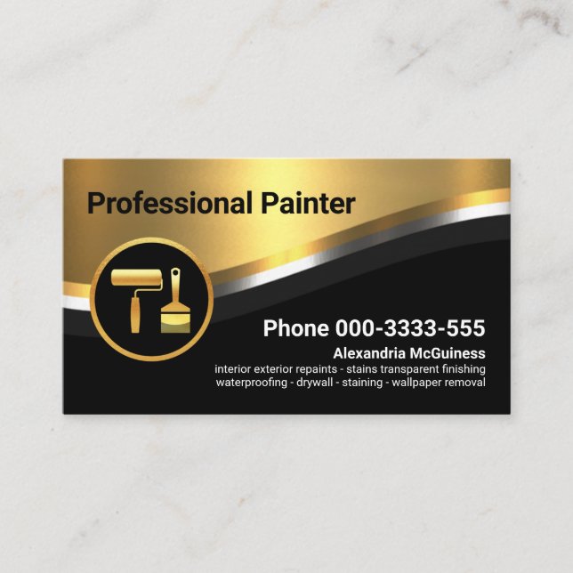 Stylish Luxurious Metallic Waves Painting Business Card (Front)
