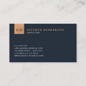 Stylish Luxury Faux Copper Foil & Blue Business Card (Back)