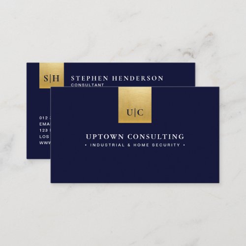 Stylish Luxury Faux Gold Foil  Navy Blue Business Card