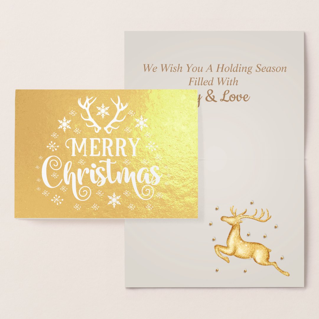 Stylish Luxury Golden Reindeer Christmas Foil Card | Zazzle