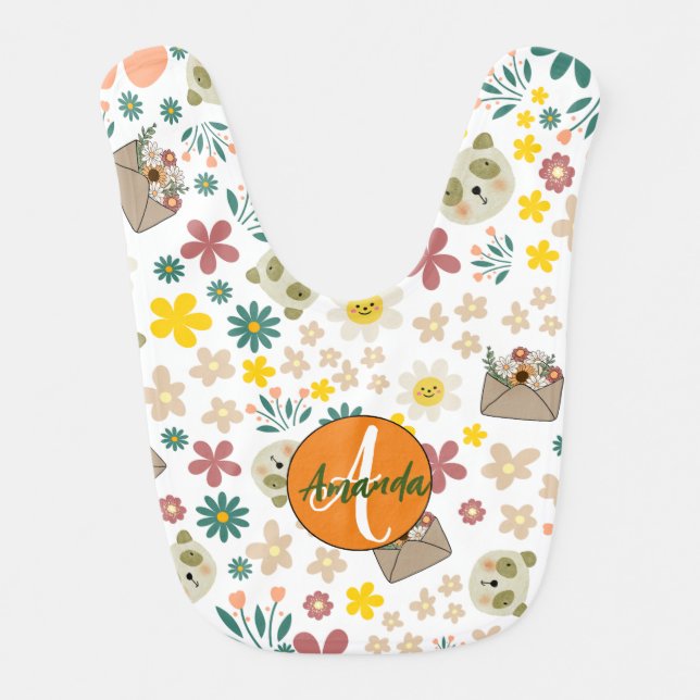 Stylish luxury pastel floral pattern girly orange  baby bib (Front)