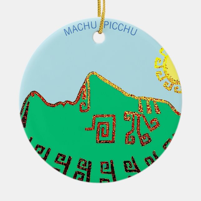 Stylish Machu Picchu Drawing Ceramic Ornament (Front)
