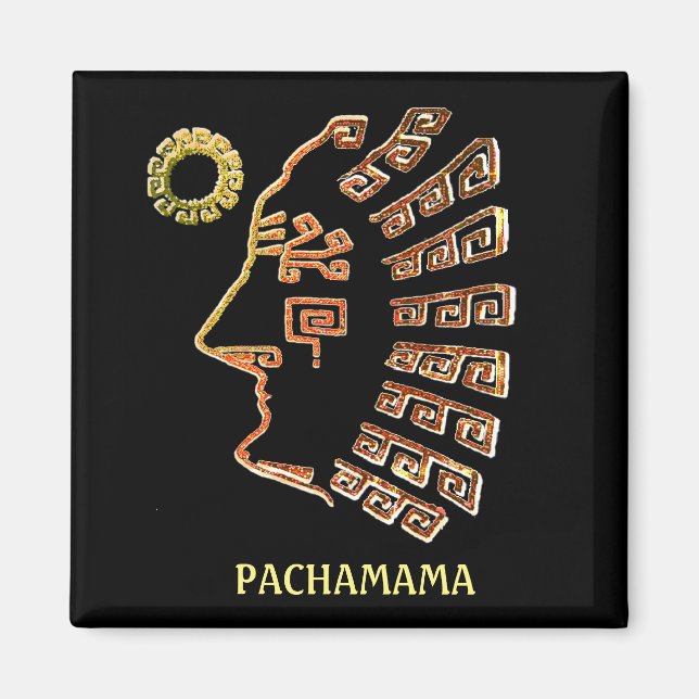 Stylish Machu_Picchu Drawing on Black Magnet (Front)