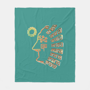 Stylish Machu Picchu Drawing on Teal Fleece Blanket