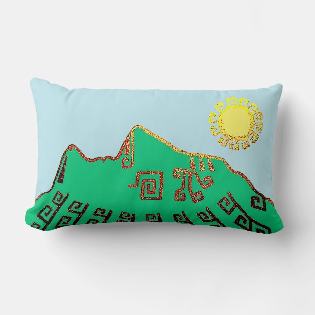 Stylish Machu Picchu Mountain Drawing Lumbar Pillow (Front)
