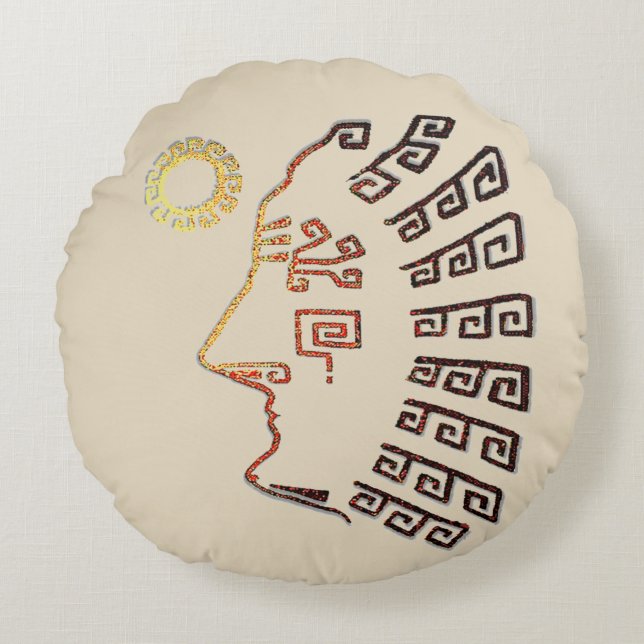 Stylish Machu Picchu Silhouette on Beige Round Pillow (Front)