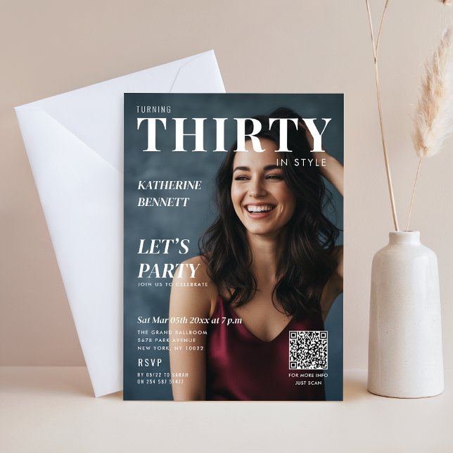 Stylish Magazine Cover Custom Photo 30th Birthday Invitation (Creator Uploaded)