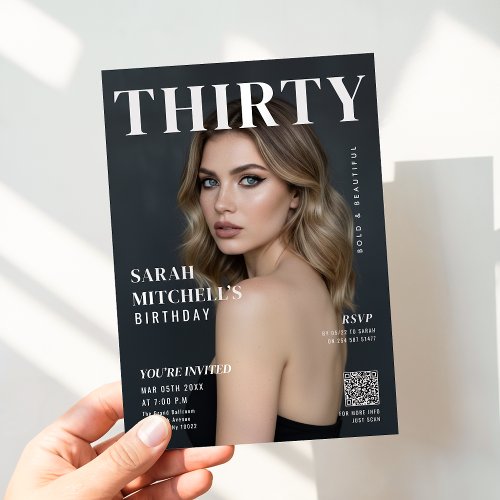 Stylish Magazine Cover Photo 30th Birthday QR Code