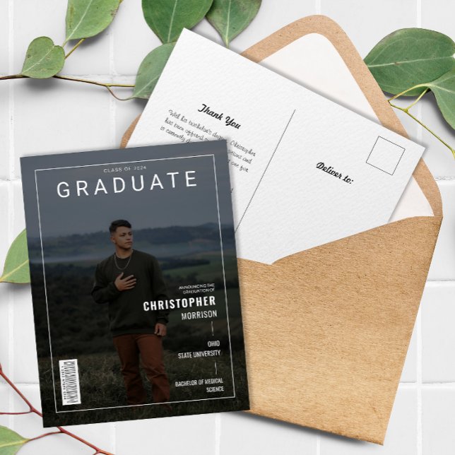 Stylish Magazine Cover Photo Graduate Announcement Postcard (Stylish Magazine Cover Photo Graduate Announcement Postcard)
