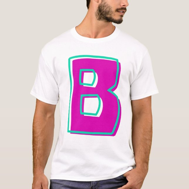 Stylish Magenta and Teal Letter B T-Shirt (Front)