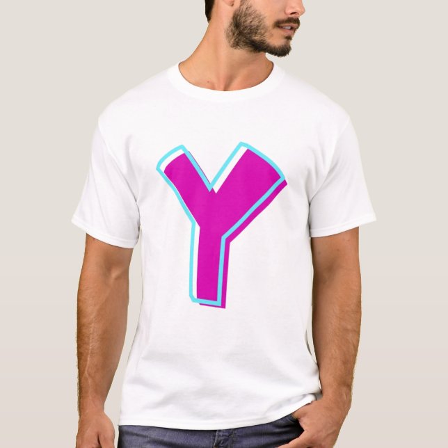 Stylish Magenta and Teal Letter Y T-Shirt (Front)