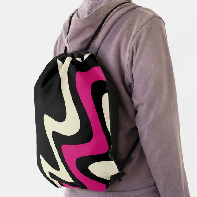 Stylish Magenta Beige Black Drawstring Bag (Insitu)
