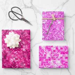 Stylish Magenta Pink Glitter and Foil Glam Pattern Wrapping Paper Sheets