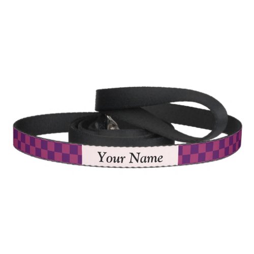 Stylish Magenta Purple Checks Pattern Monogram Pet Leash
