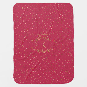 Stylish Magenta With Golden Dots Monogram Baby Blanket
