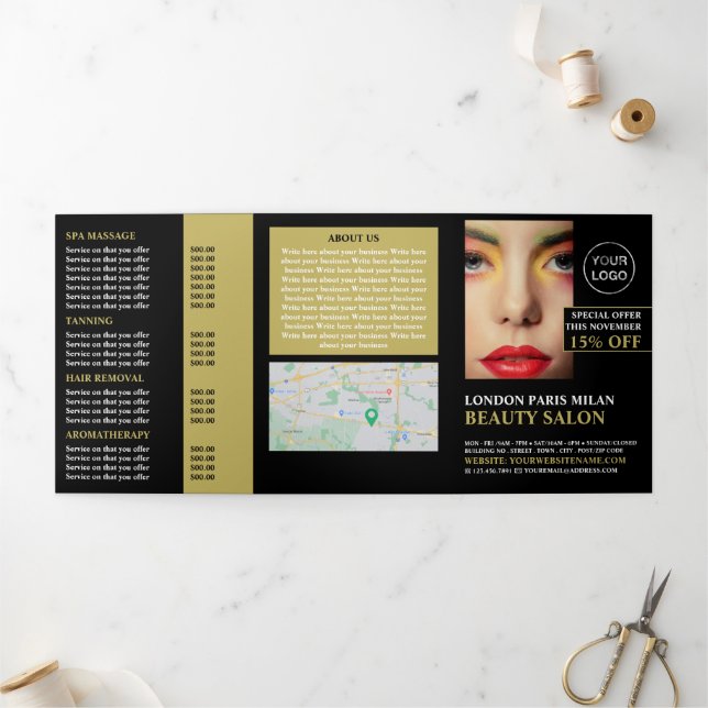 Stylish Makeup Design, Beauty Salon Tri-Fold Flyer Invitation (Outside)