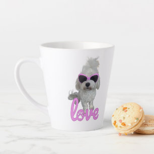 Stylish Maltese Dog with Pink Sunglasses Latte Mug