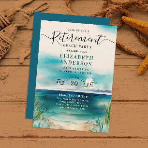 Stylish Man Or Woman Beach Retirement Watercolor Invitation