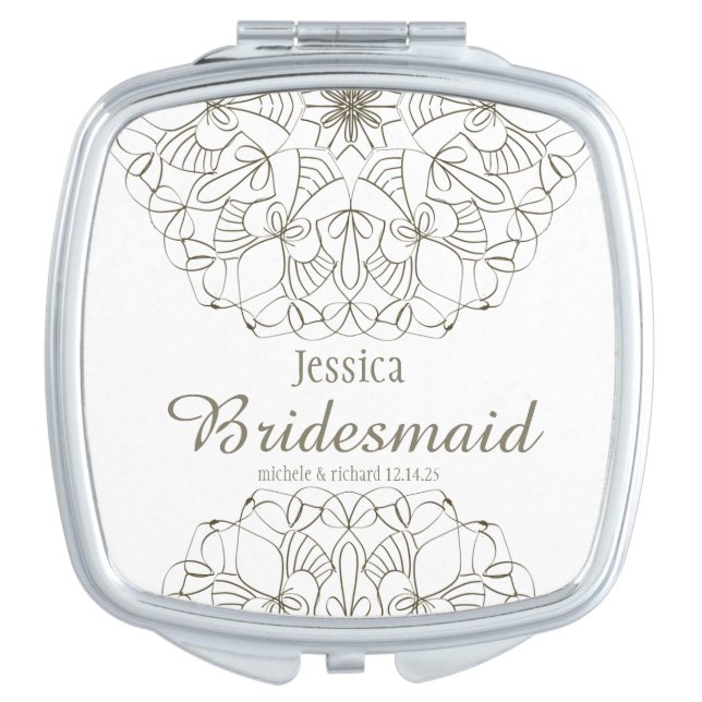 Stylish Mandala Monogram Bridesmaid Compact Mirror (Front)