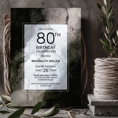 Stylish Marble 80th Birthday Party Invitation