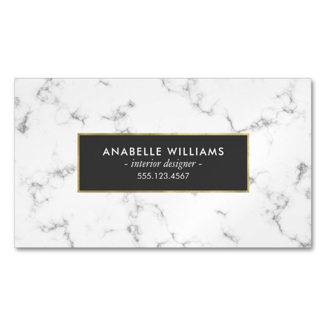 Stylish Marble and Gold Printed Texture Business Card Magnet (Front)