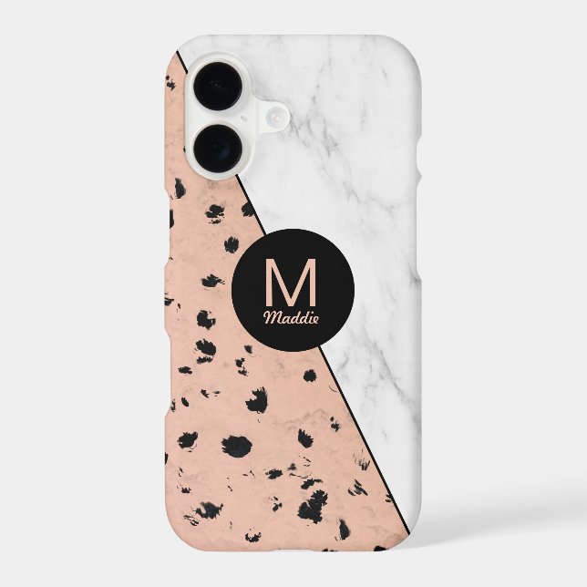 Stylish Marble and Rose Gold Pattern with Monogram Iphone Case (Back)