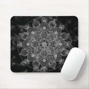 Stylish Marble Black and White Floral Mandala Mouse Pad