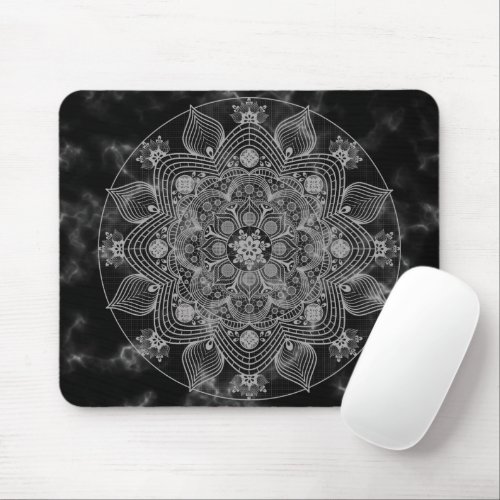 Stylish Marble Black and White Floral Mandala   Mouse Pad