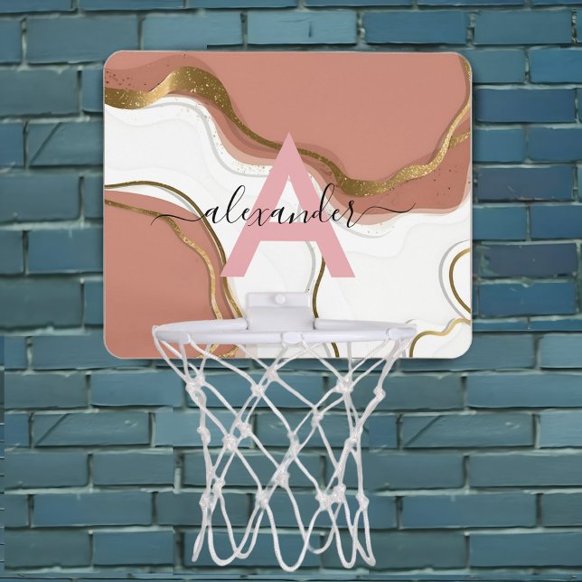 Stylish Marble Blush Pink Gold Agate Script Name  Mini Basketball Hoop (Stylish Marble Blush Pink Gold Agate Script Name Mini Basketball Hoop
)