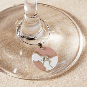 Stylish Marble Blush Pink Gold Agate Script Name Wine Charm