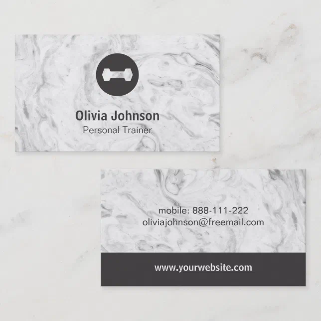 Stylish Marble Dumbbell Weights Fitness Instructor Business Card Zazzle