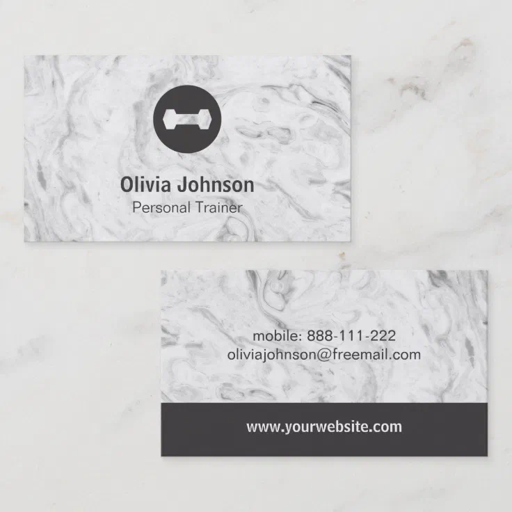 Stylish Marble Dumbbell Weights Fitness Instructor Business Card Zazzle