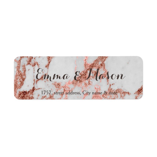 Stylish marble faux rose gold wedding collection label (Front)