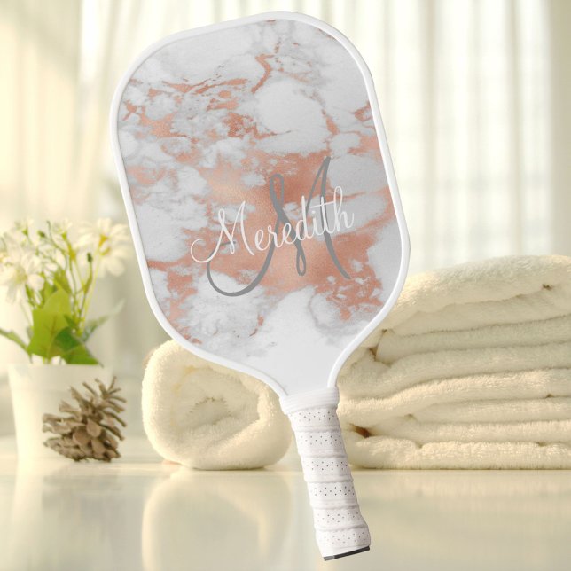 Stylish Marble-look Monogram Initial Name Pickleball Paddle (Creator Uploaded)