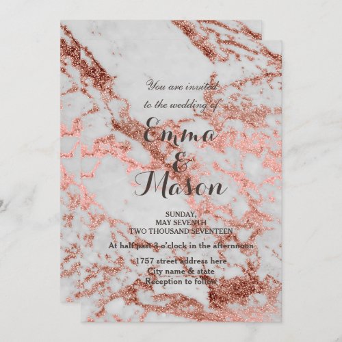 Stylish Marble Rose Gold Wedding collection Invitation