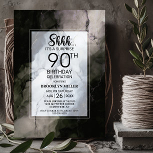 Stylish Marble Surprise 90th Birthday Party Invitation