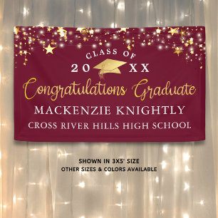 Stylish Maroon Burgundy Gold Script Congrats Grad Banner